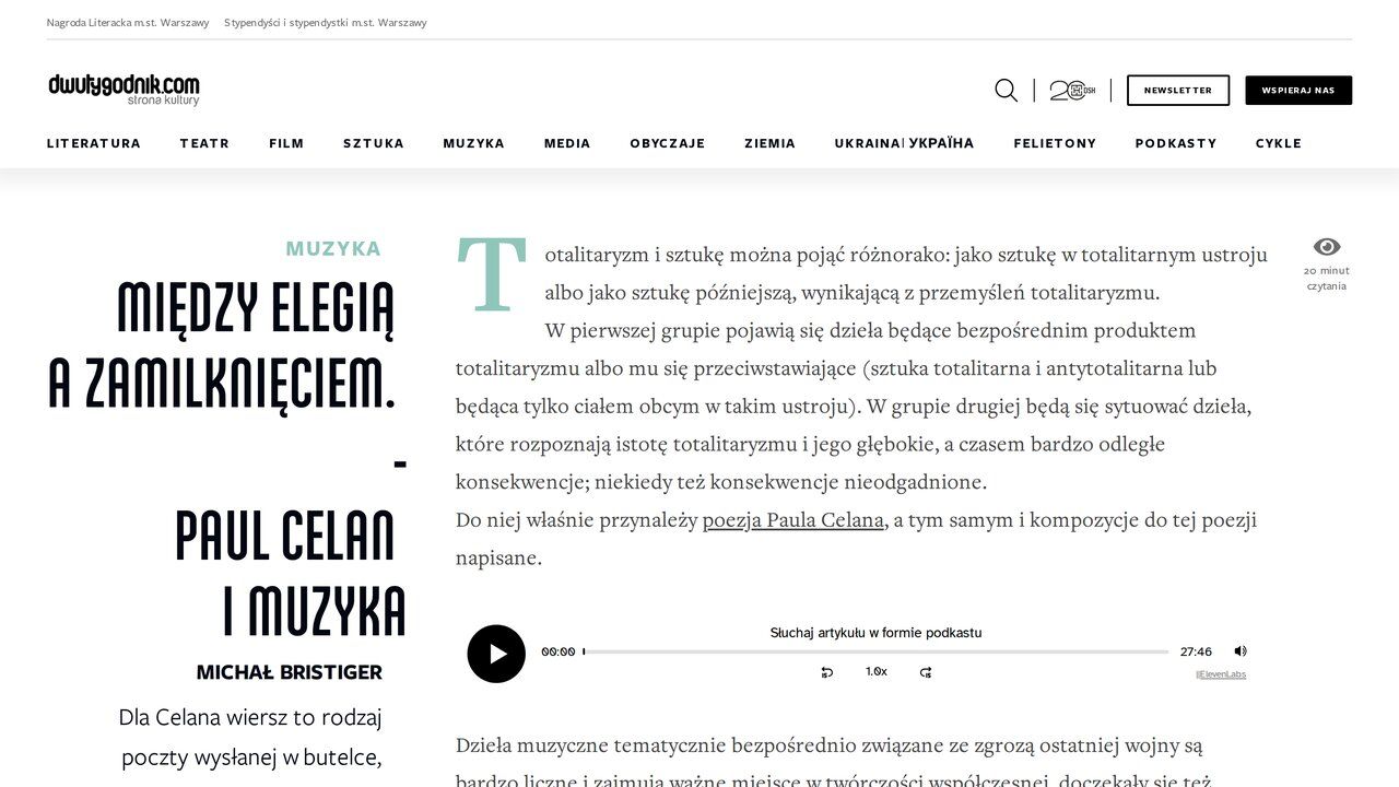 Tekst z 2010 r. z playerem „słuchaj artykułu" – wdrożenie objęło całe archiwum