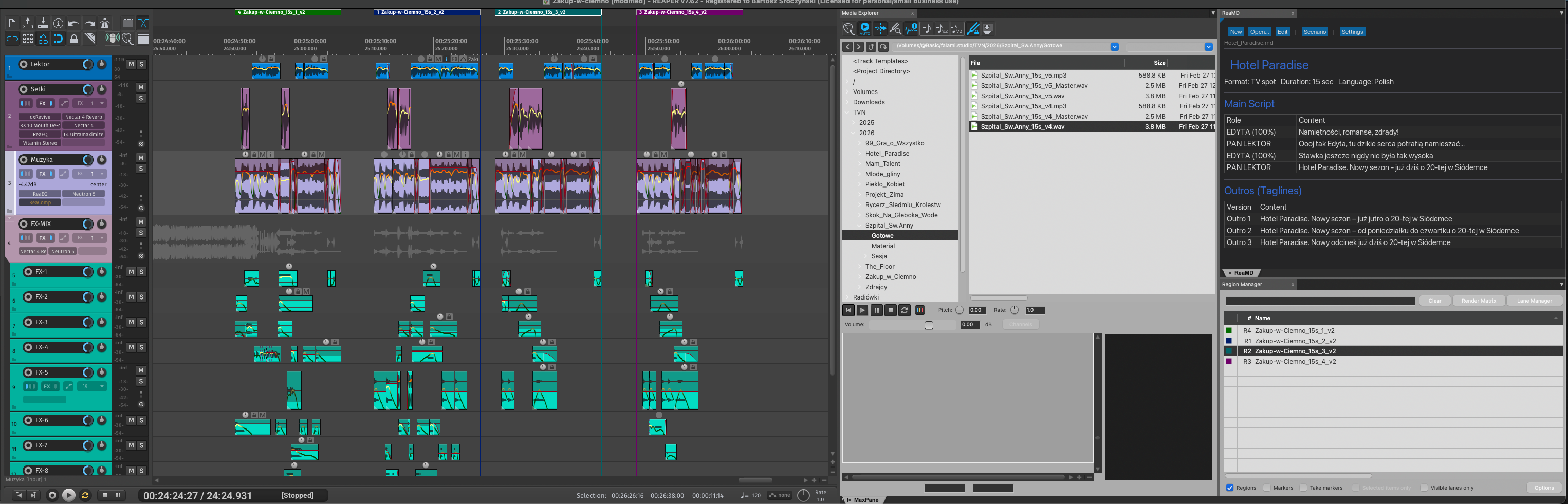 Arrange, Media Explorer i ReaMD w jednym tilingowym workspace REAPER-a