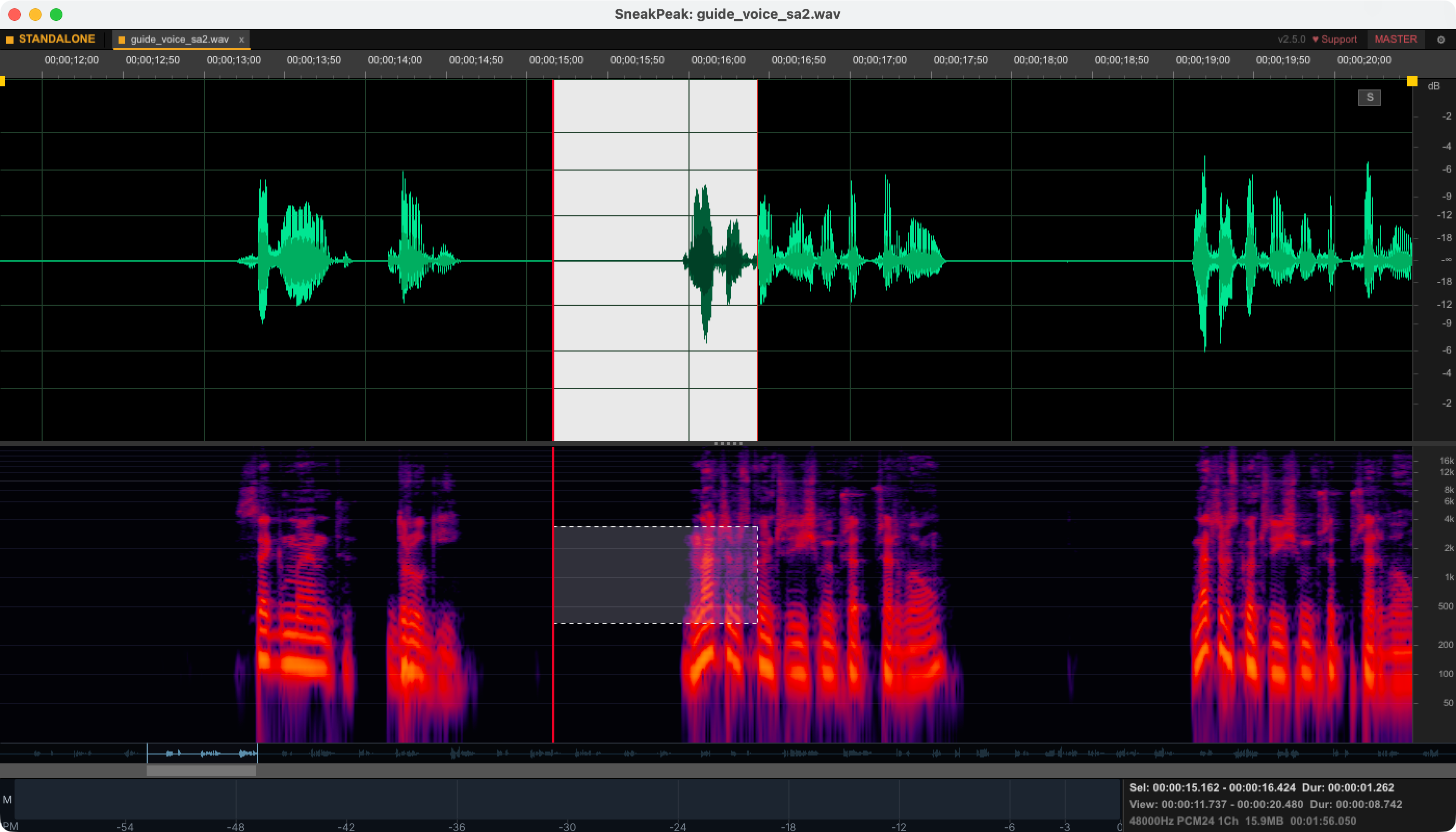 Waveform i spektrogram FFT itemu w dokowanym edytorze